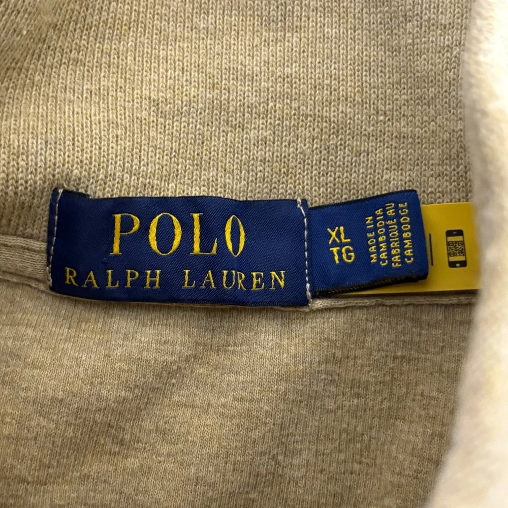 Polo Ralph Lauren Mens XL Tan Khaki 100% Cotton 1/4 Zip Pullover Sweater AR264